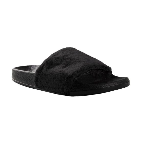Luxe Fashion Classic Faux Sheepskin Women Slides | 1-Piece | Black - Picture 2 of 6